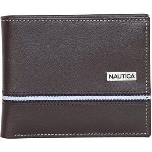 Men's  Ribbon - Brown Bifold Leather Wallet RFID Blocking ID Window Card Slots